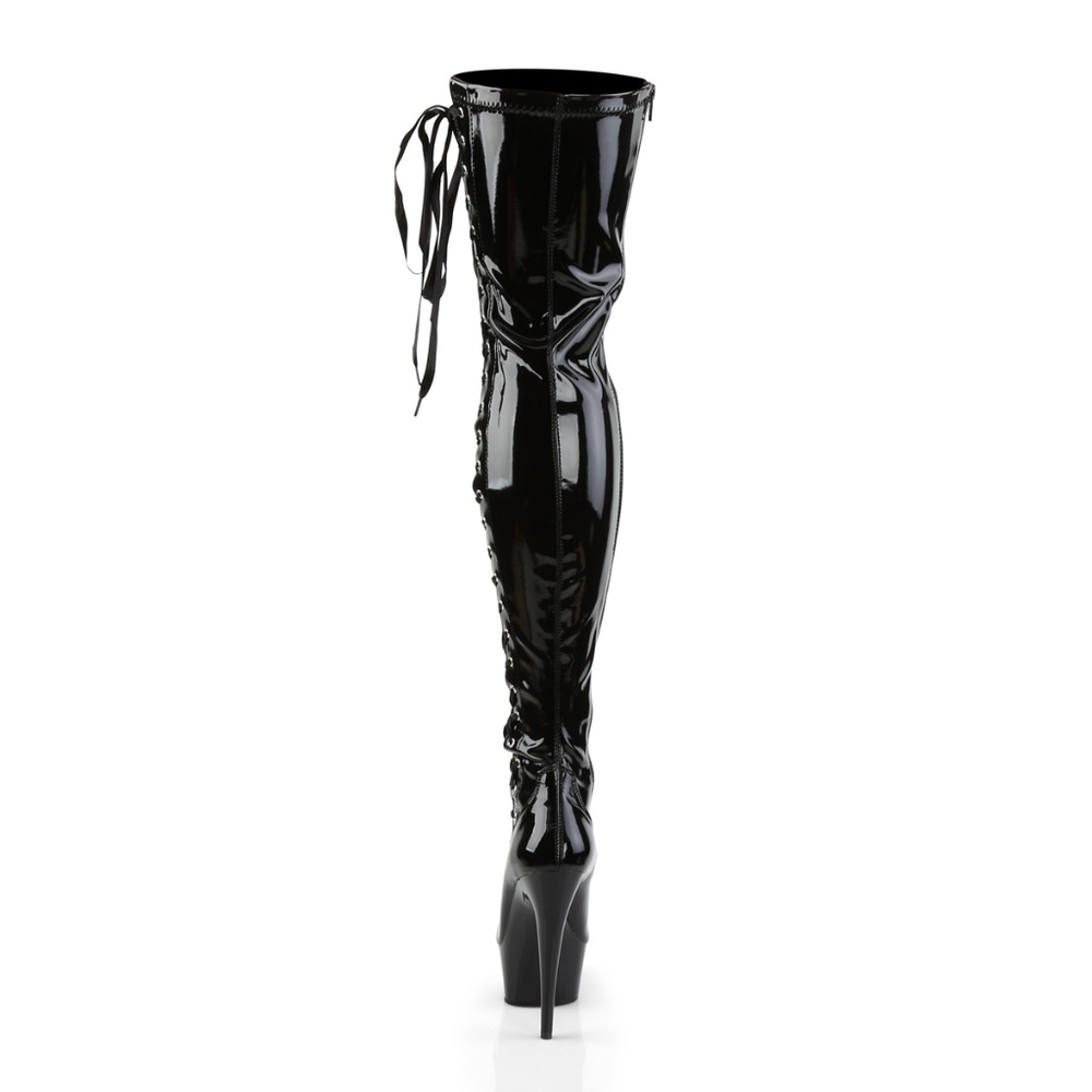 Patent Lace Up Thigh High Heel Boots - Picture 4 of 6